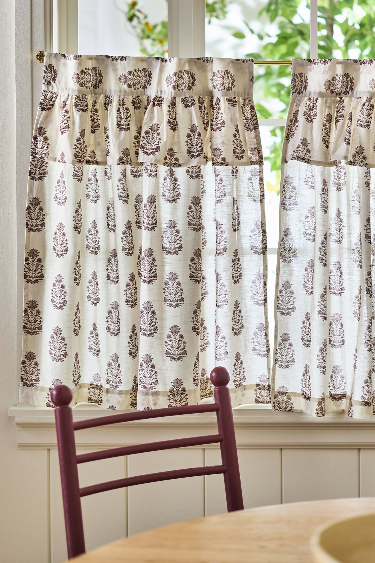 Evita Cotton Printed Valence Curtain, Set of 2 - Brown, 25" x 36"