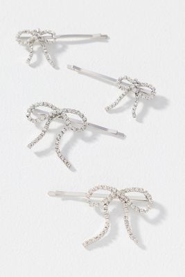 Crystal Bow Bobby Pins, Set of 4