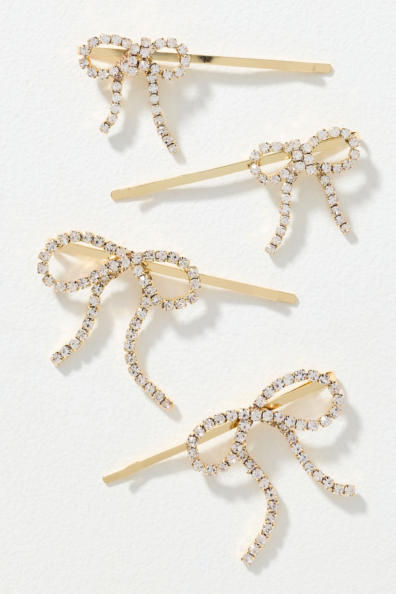 Crystal Bow Bobby Pins, Set of 4