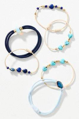 By Anthropologie Mixed Gem Hair Ties, Set Of 6 In Blue