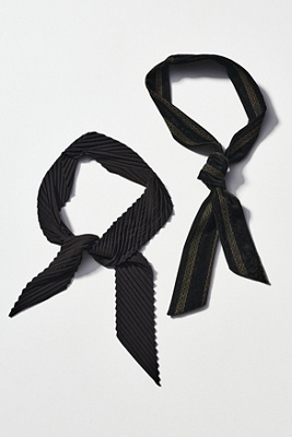 By Anthropologie Pleated Velvet Hair Scarves, Set Of 2 In Black