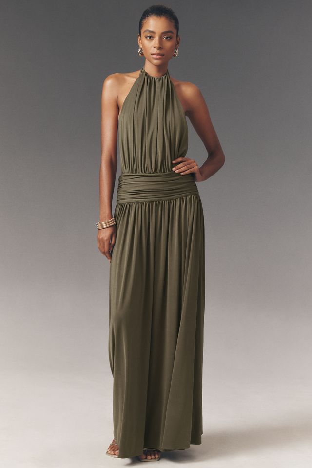 Arcina Ori Satina Draped Halter Open-Back Dress | Anthropologie