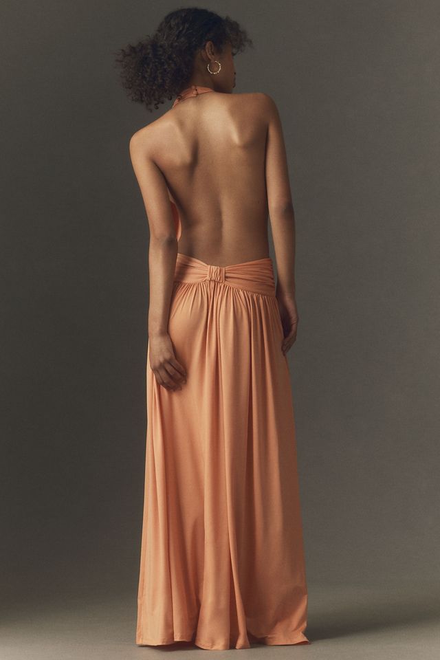 Arcina Ori Satina Draped Halter Open-Back Dress #1