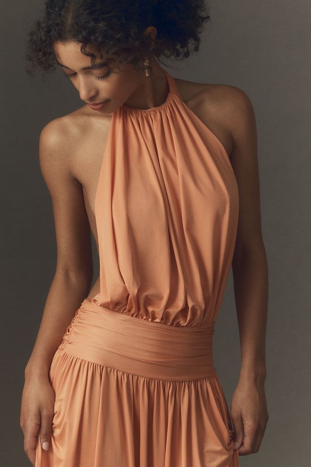 Arcina Ori Satina Draped Halter Open-Back Dress #2