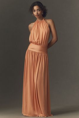 rosie high neck pleated chiffon maxi dress BHLDN Rosie Mock Neck Pleated Chiffon Maxi Dress Fairy Whimsical Floral  Womens S
