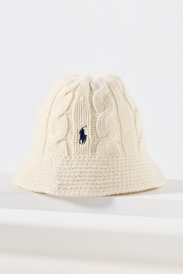 Ralph Lauren Cable Knit Wool Blend Bucket Hat In White