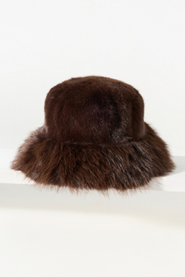 By Anthropologie Faux Fur Bucket Hat In Black