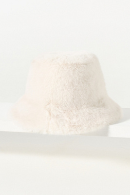 By Anthropologie Faux Fur Bucket Hat In White
