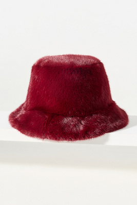 By Anthropologie Faux Fur Bucket Hat In Red