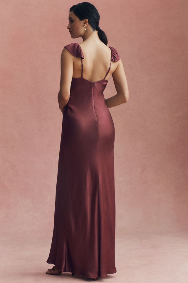 burgundy dress occasion Velvet Bardot Maxi Dress With Split - Burgundy main image 0