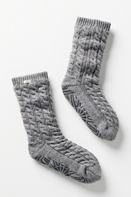 Ugg Elowyn Cable-knit Fleece-lined Socks In Gray