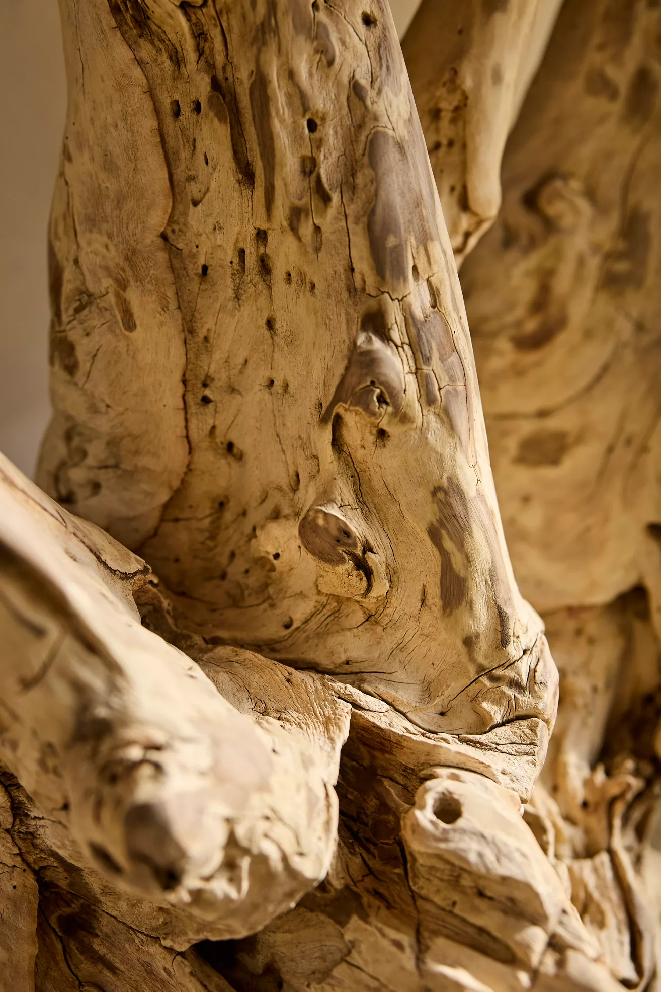 Close-up of wooden table base