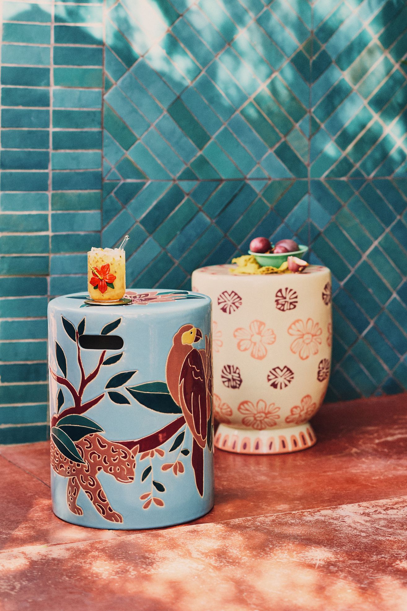 Farm Rio x Antropologie Ceramic Side Table - Blue, One Size