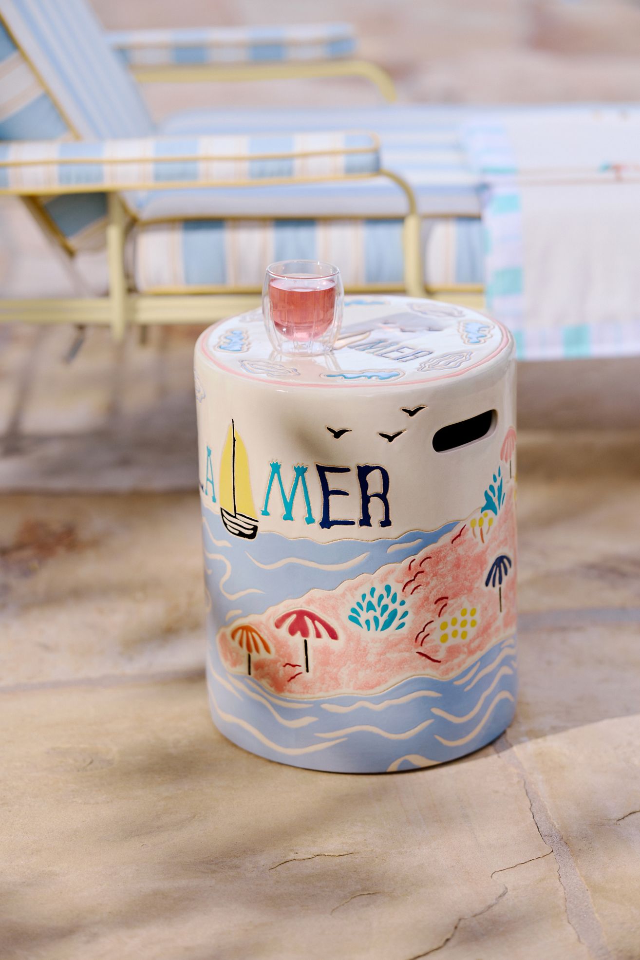 Al Mare Ceramic Side Table - La Mer, One Size