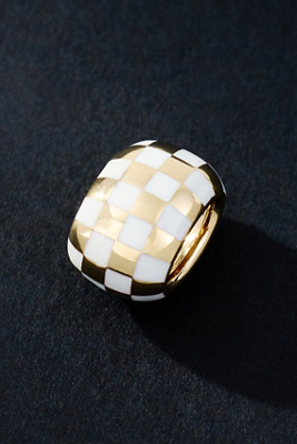 Adina Reyter White Ceramic Checkerboard Big Bead In Gold