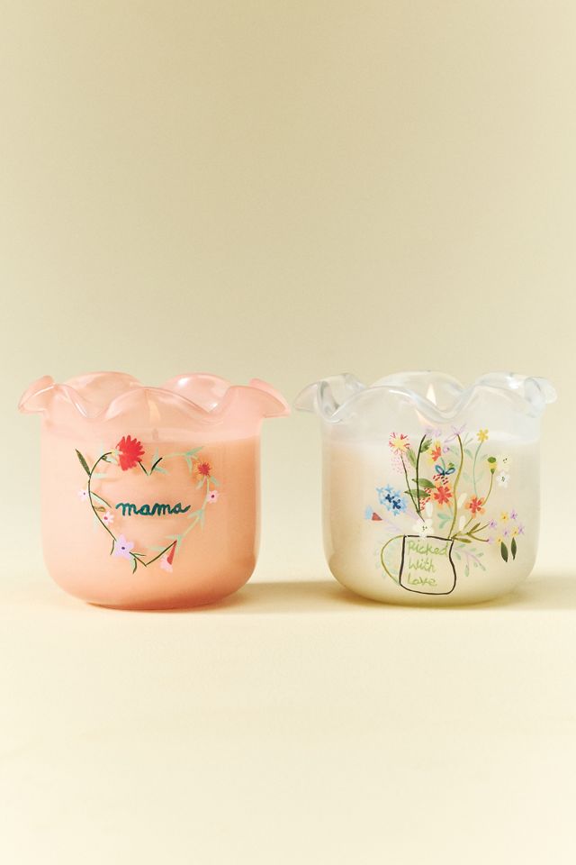 Ruffled Edge Floral Wildflower Bouquet Glass Candle #3