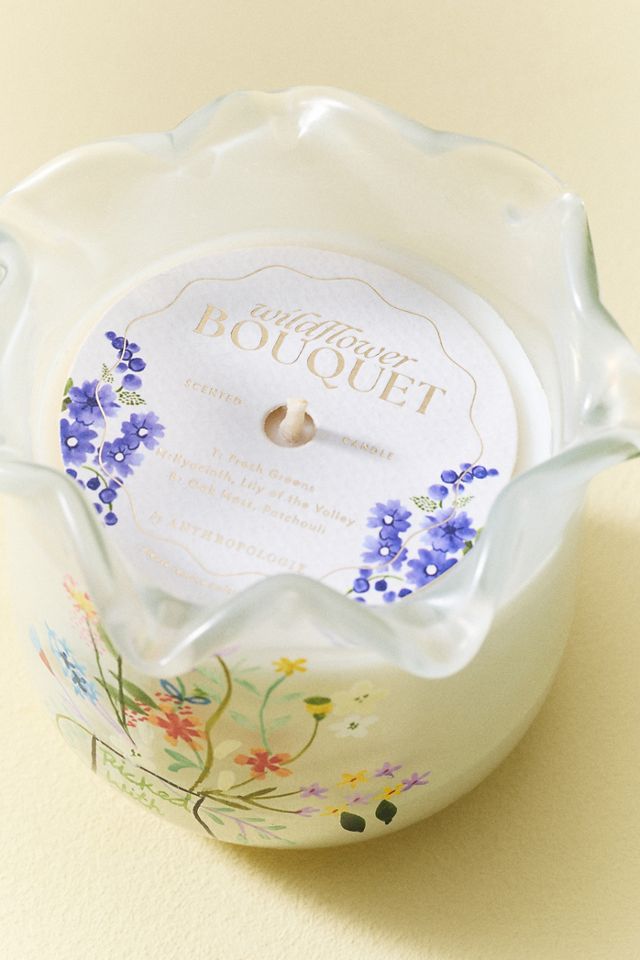 Ruffled Edge Floral Wildflower Bouquet Glass Candle #2