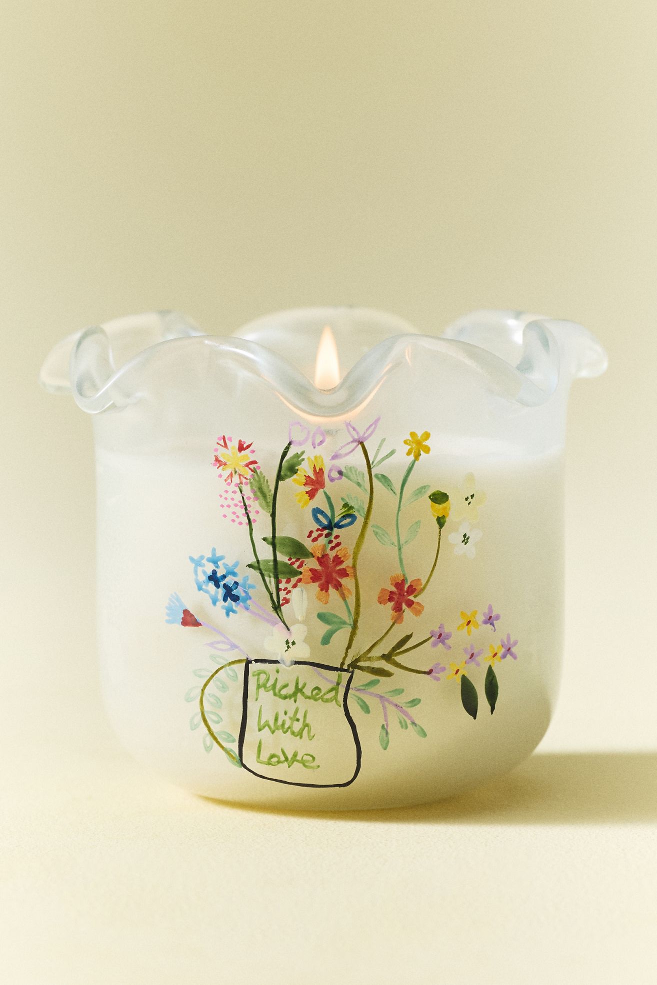 Ruffled Edge Floral Wildflower Bouquet Glass Candle - Wildflower Bouquet, S