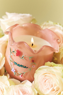 Anthropologie Ruffled Edge Fruity Vanilla & Dark Plum Glass Candle In Pink