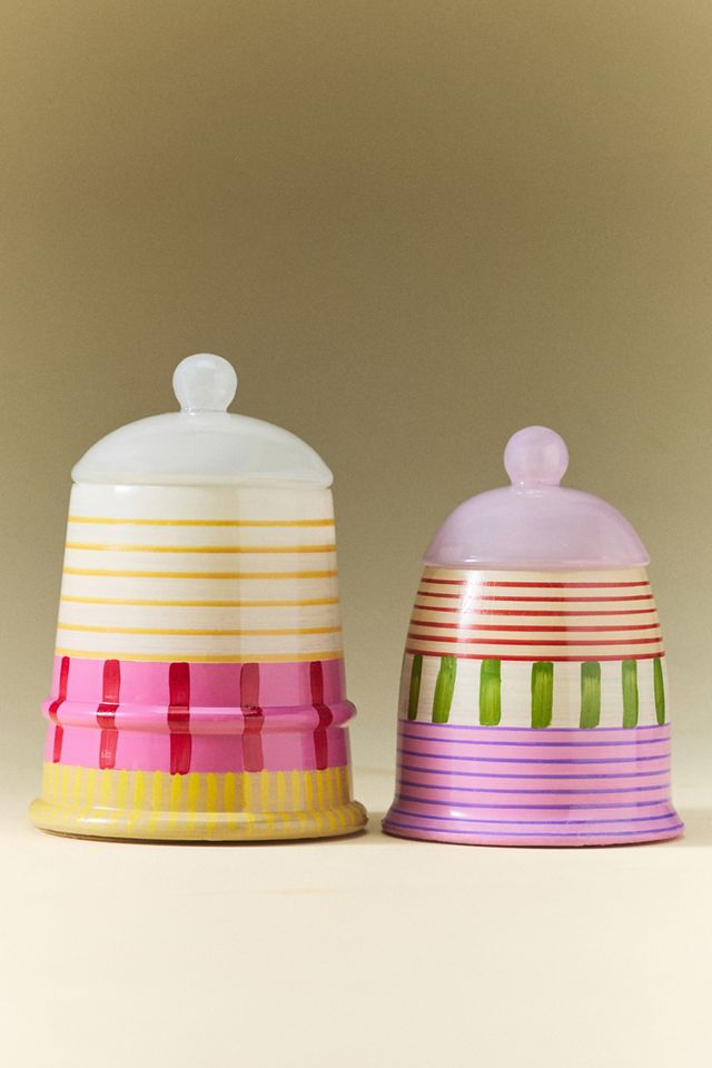 Striped Lighthouse Floral Seaside Flowers & Sandalwood Glass Candle #1
