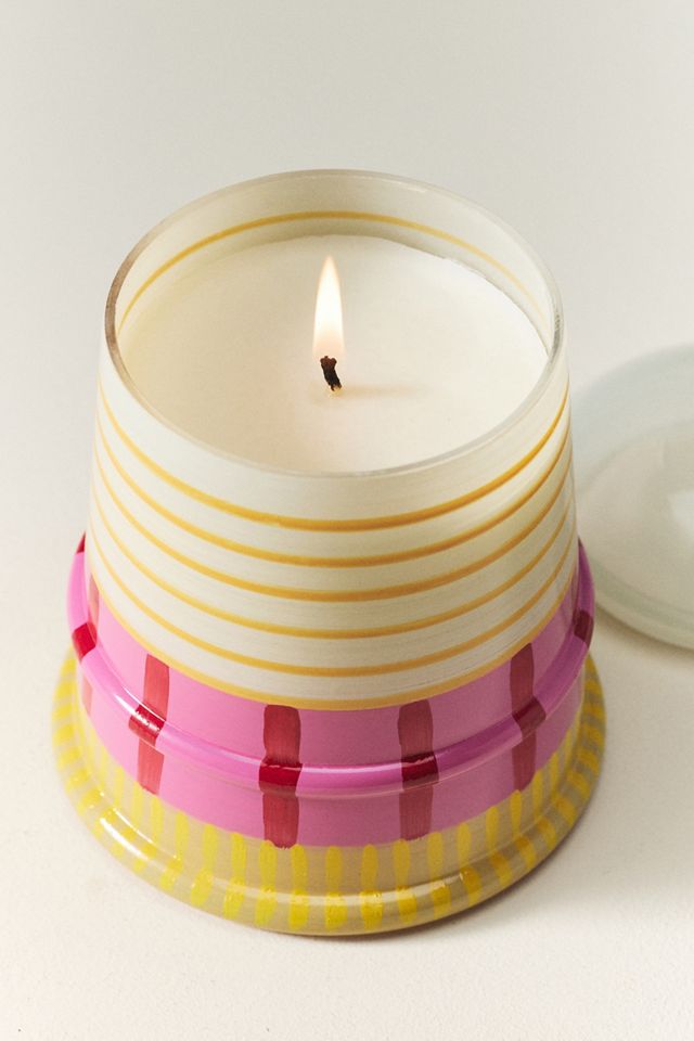 Striped Lighthouse Floral Seaside Flowers & Sandalwood Glass Candle #2