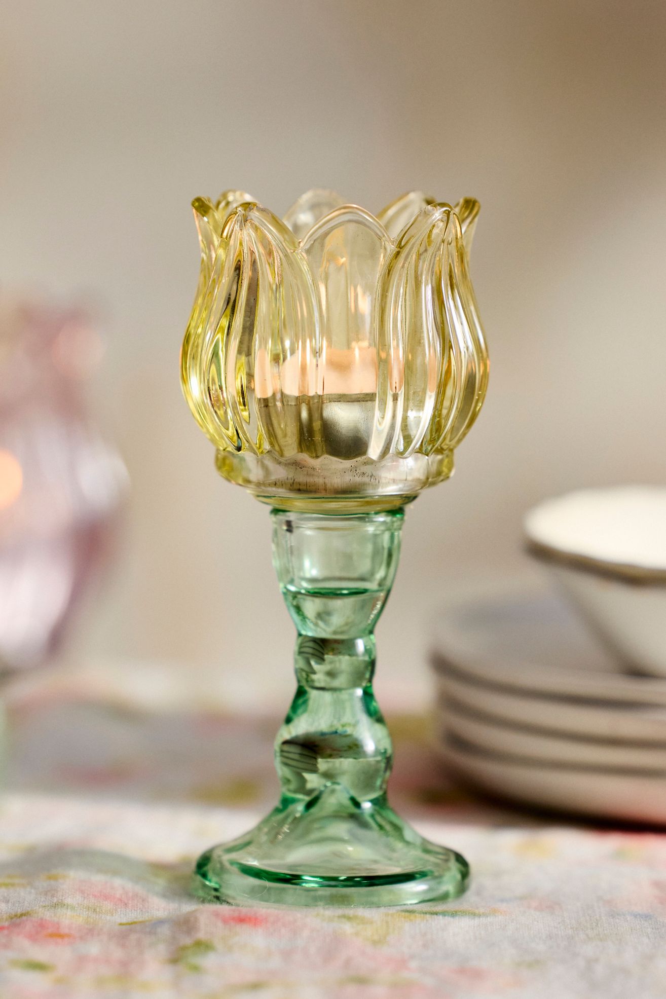 Tulip Glass Votive Holder - Light Yellow, One Size