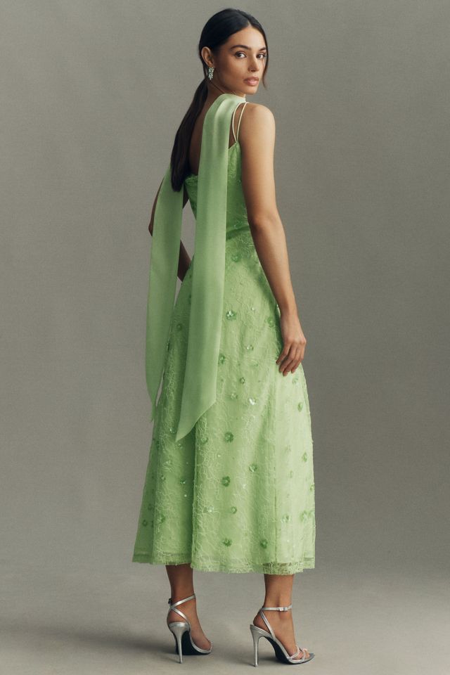 green jacquard a line slip maxi dress Iris Jacquard Dress in Sage main image 0
