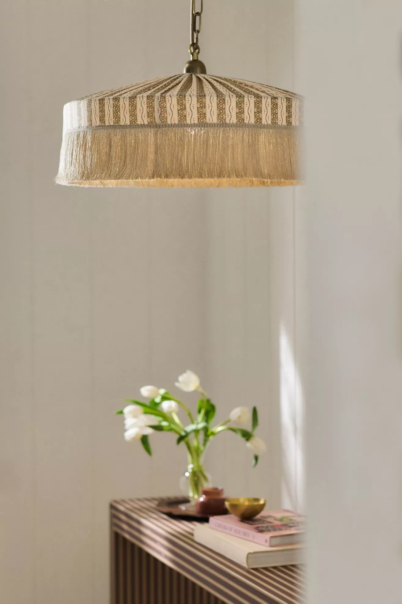 Sinclair Tassel-Fringed Linen Pendant - thumbnail 9