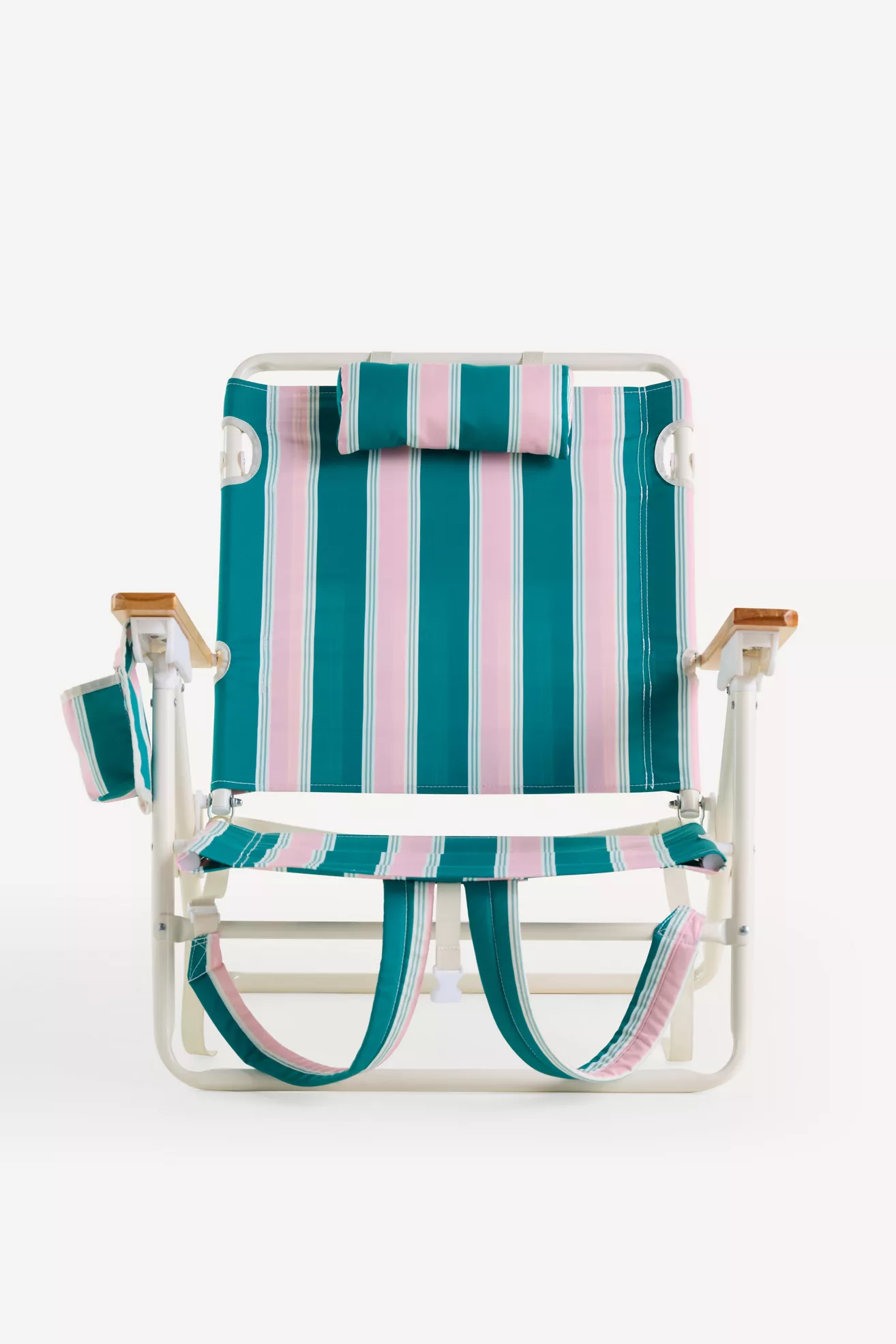 Front view of Penny Beach Chair with turquoise pink stripes