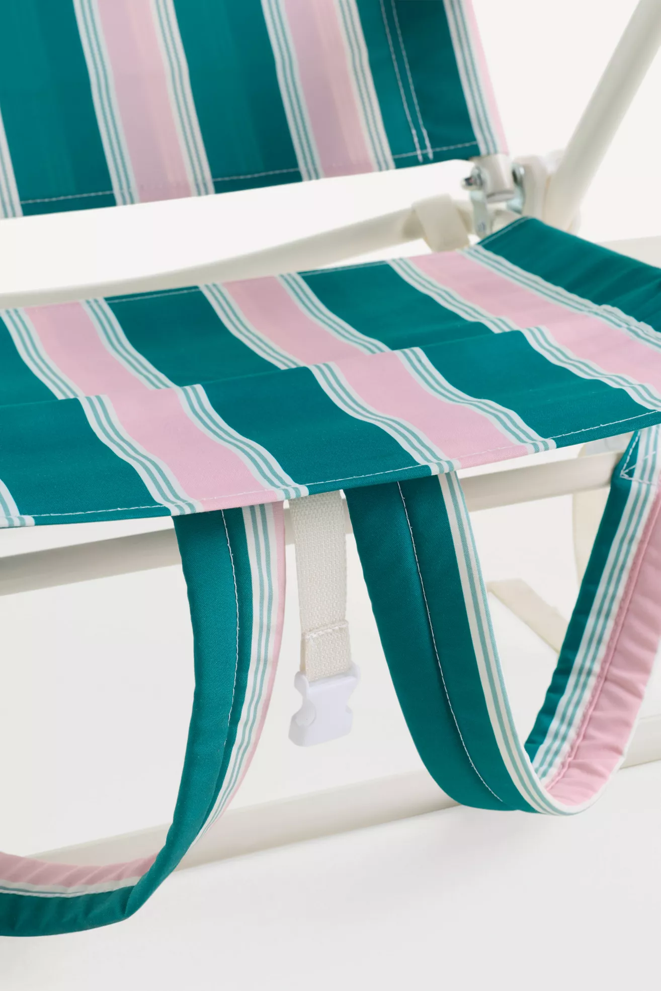 Close-up of fabric stripes and strap attachment