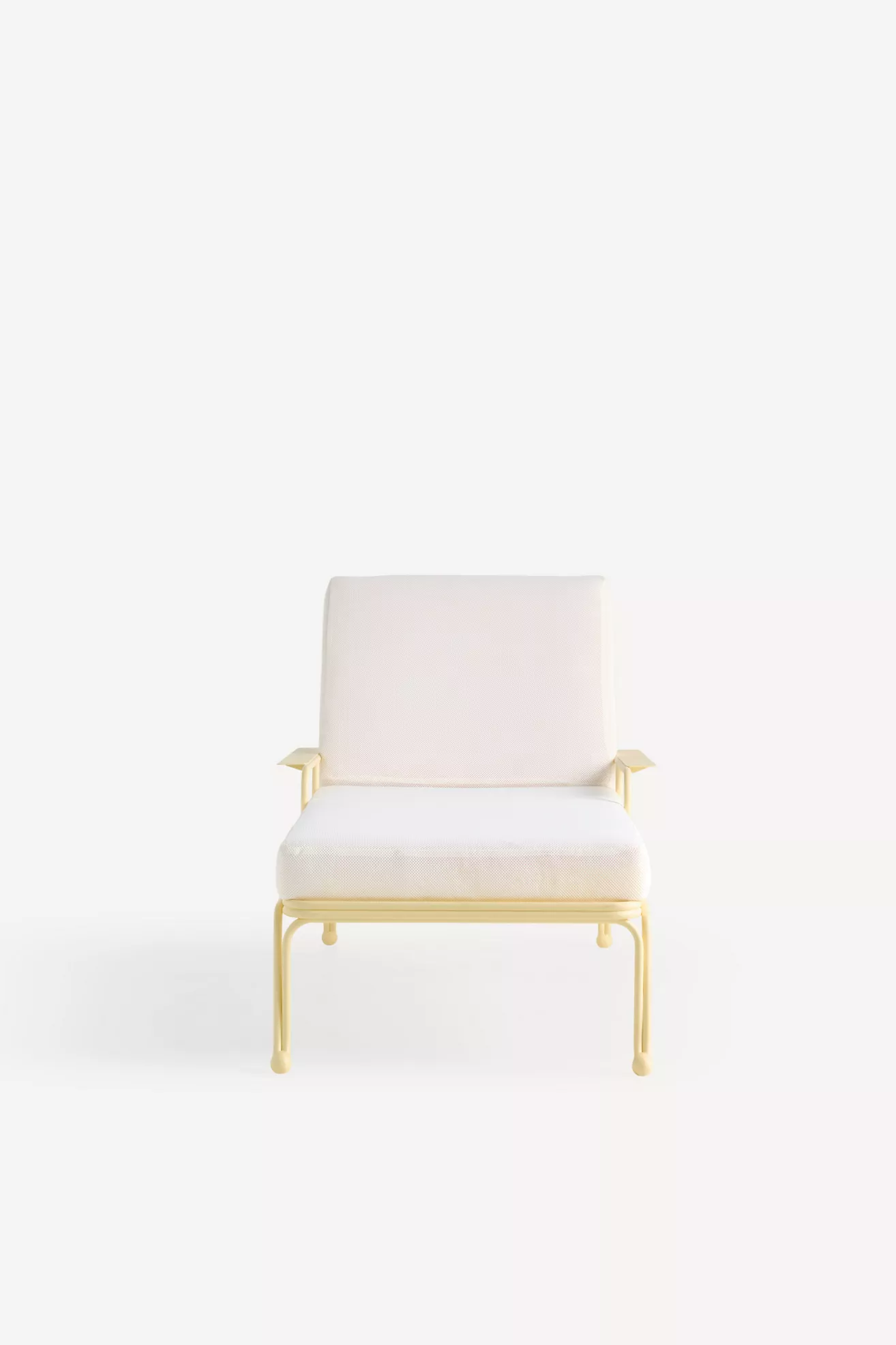 Front view of gold sun lounger with horizontal slats