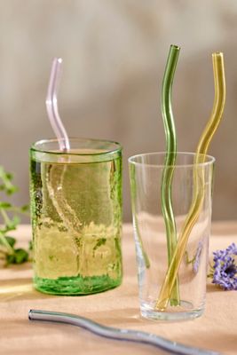 Colorful Wavy Glass Straws, Set of 4