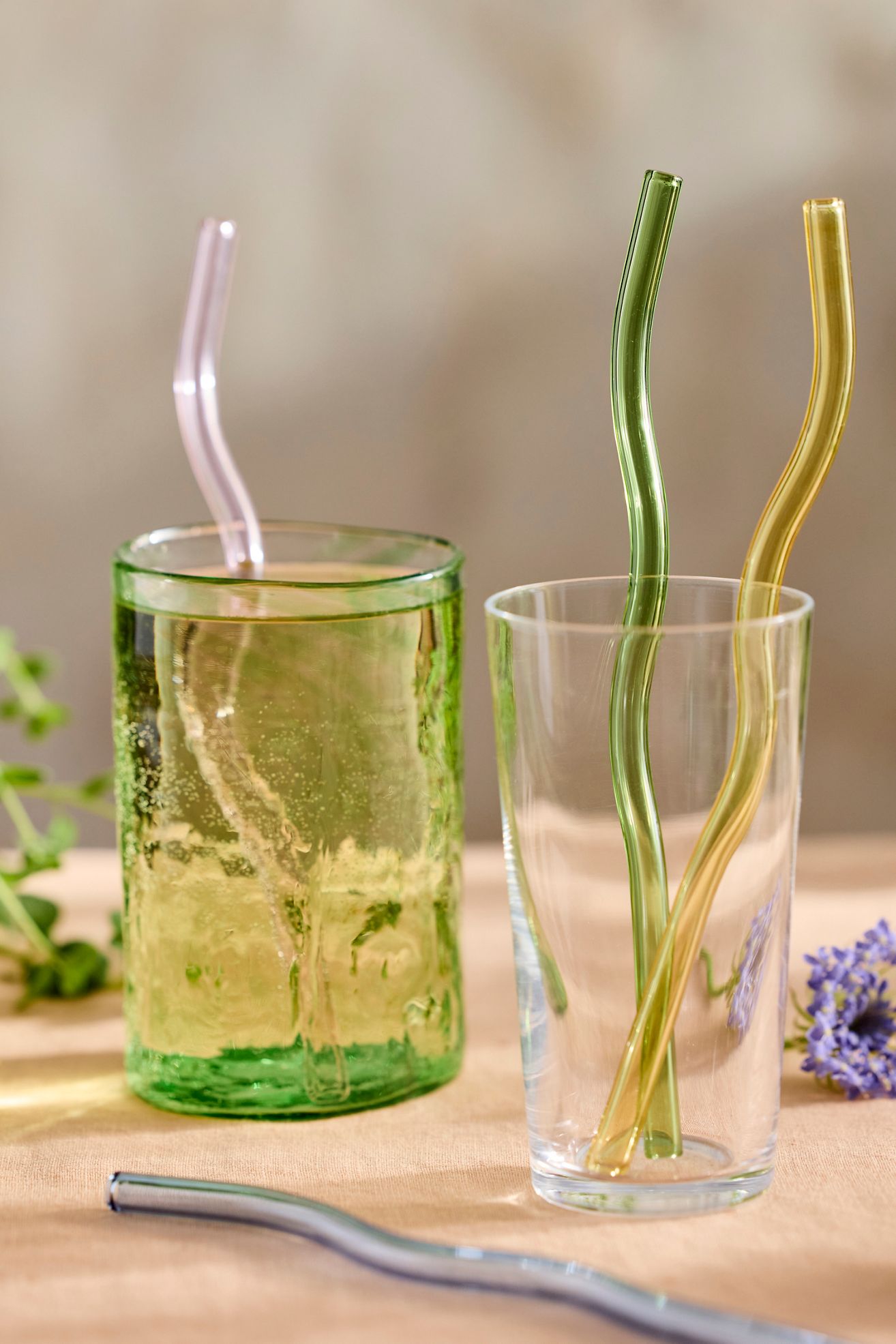 Colorful Wavy Glass Straws, Set of 4 - Multi, One Size