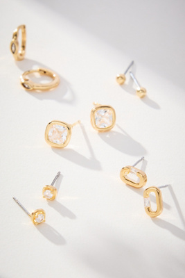 By Anthropologie Delicate Crystal Earrings, Set Of 5 In Gold