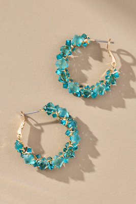 By Anthropologie Stone Cluster Hoop Earrings In Blue