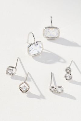 Large Shaped Crystal Earrings, Set of 3