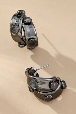 By Anthropologie Stone Dot Curved Earrings In Gray