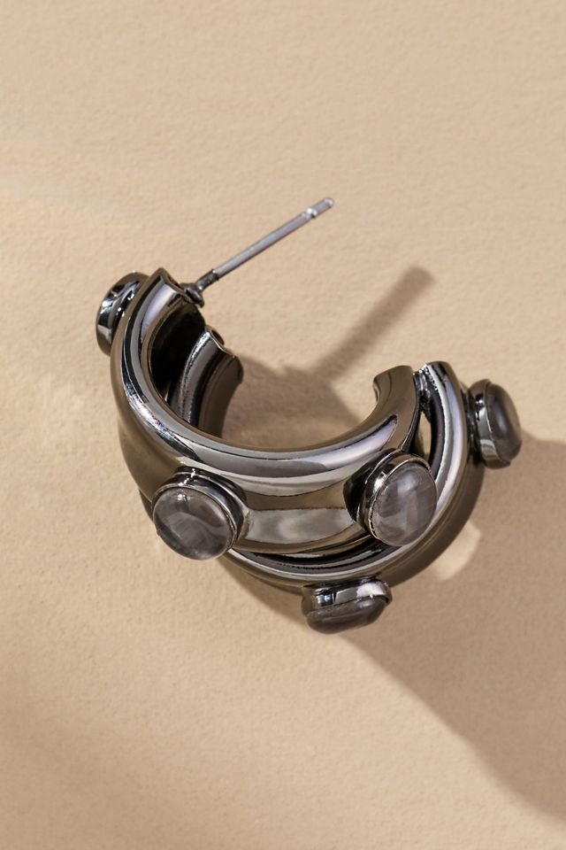 Stone Dot Curved Earrings #1