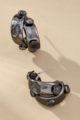 Stone Dot Curved Earrings