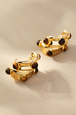 By Anthropologie Stone Dot Curved Earrings In Brown
