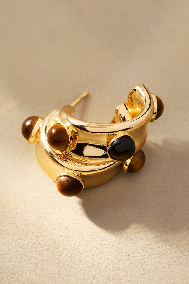 Stone Dot Curved Earrings #1