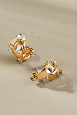 By Anthropologie Stone Dot Curved Earrings In Transparent