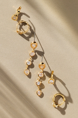 By Anthropologie Glitz Crystal Earrings, Set Of 3 In Gold