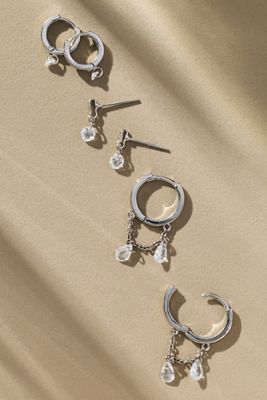 Drippy Crystal Huggie Hoop Earrings, Set of 3