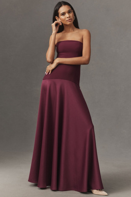 One33 The Vivienne Strapless Drop-waist Maxi Dress In Brown