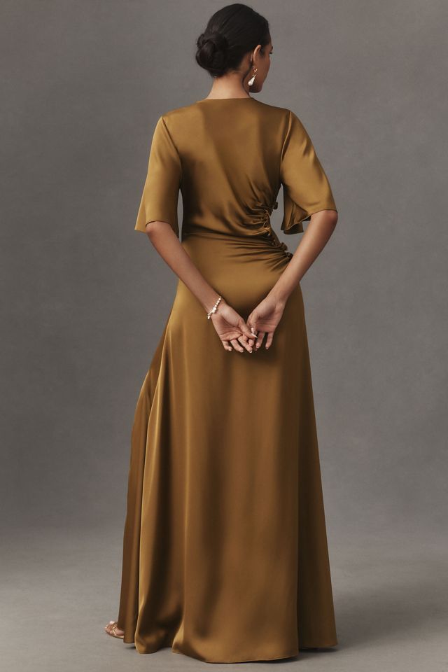 One33 The Marie Short-Sleeve Cutout Satin Maxi Dress #2
