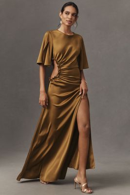 One33 The Marie Short-Sleeve Cutout Satin Maxi Dress