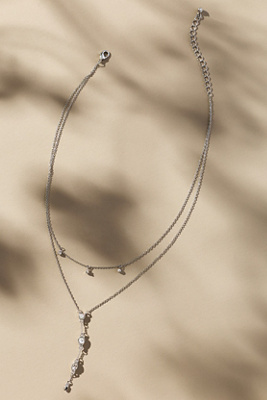 By Anthropologie Crystal Lariat Layered Necklace In Silver
