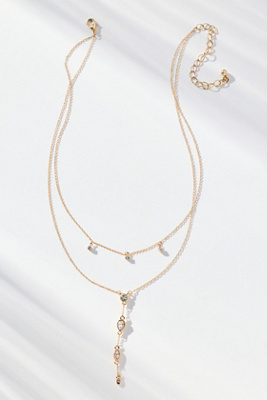 By Anthropologie Crystal Lariat Layered Necklace In Gold
