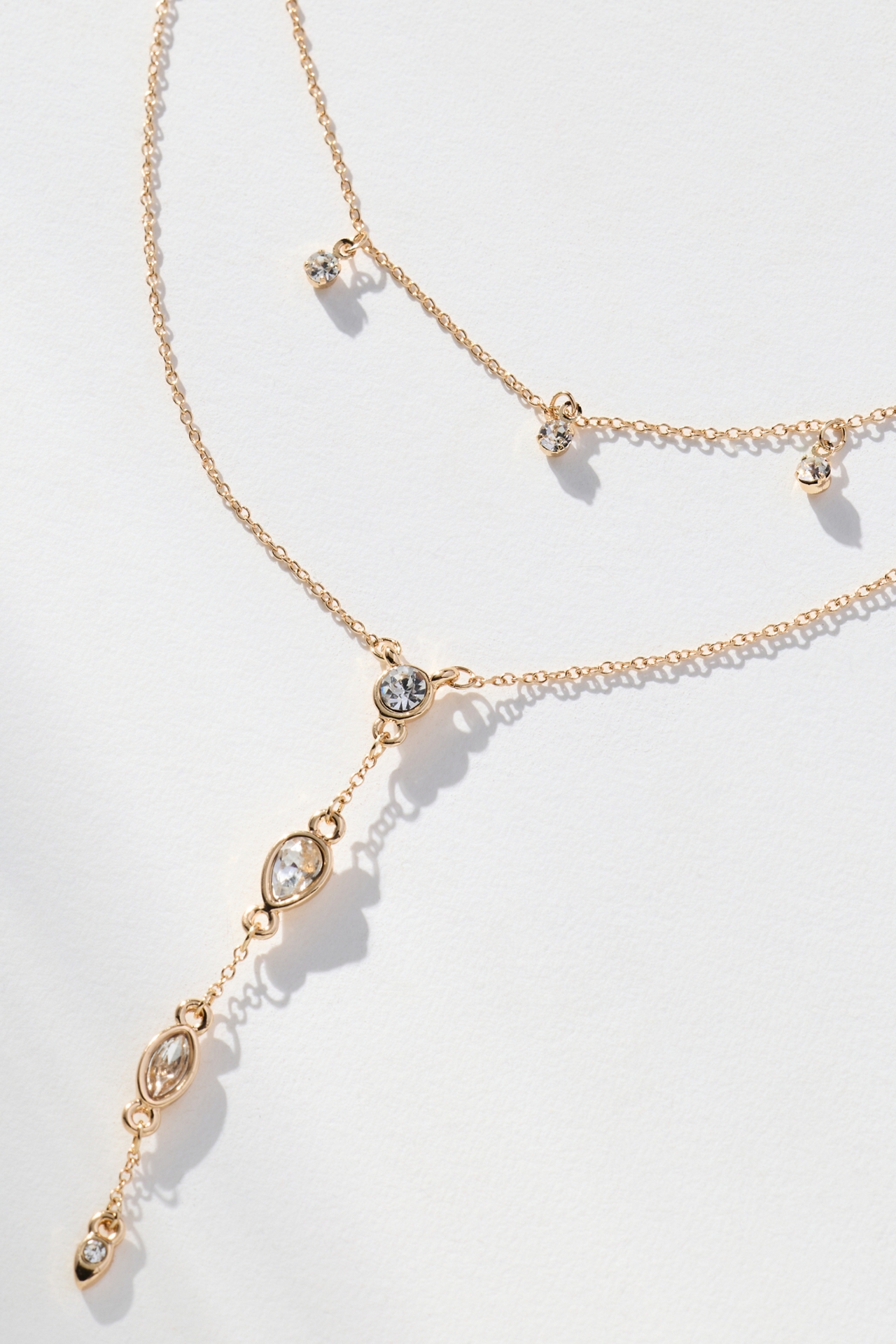Crystal Lariat Layered Necklace
